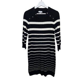 Calvin Klein Striped Sweater Dress Black White Knit Petite Medium